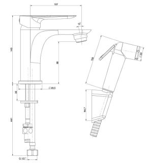 Смеситель для раковины Paini Garda 76CR205/574 с гигиеническим душе хром